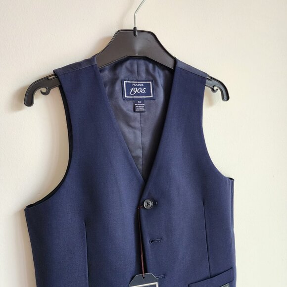 Size 12 Boys Vest Navy Blue Wedding Ringbearer Jos A Bank Kids Polyester Nwt New - Picture 12 of 17